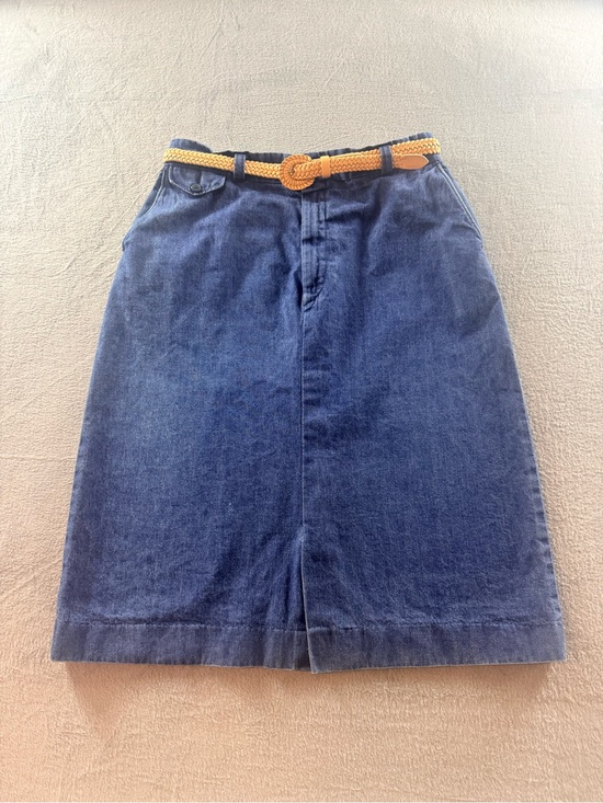 DEECEE Dresses & Skirts - DEECEE - Vintage Dark Blue Denim Midi Skirt with Tan Braided Belt